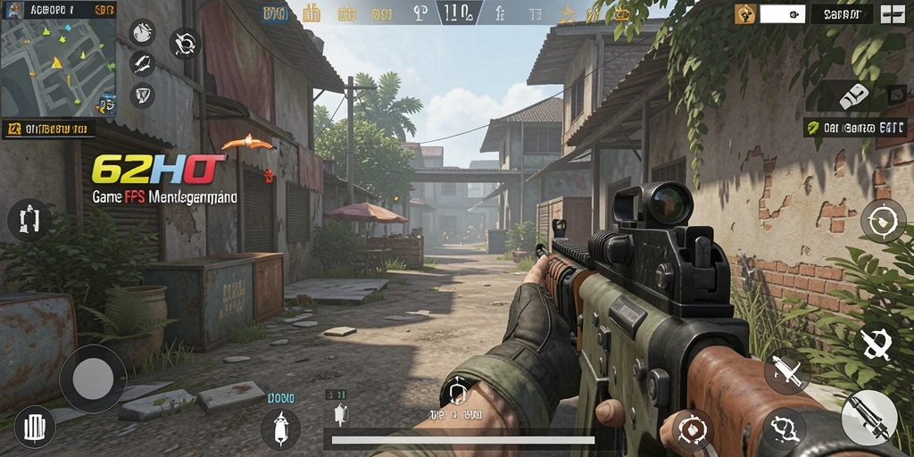 Screenshot dari gameplay seru di 62HOT, menunjukan aksi tembak-menembak.