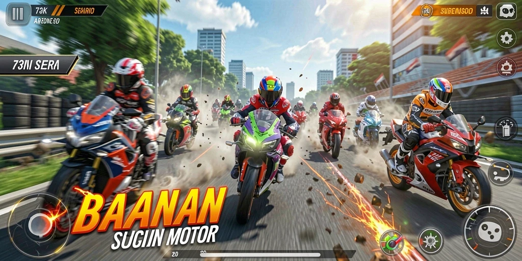 Gameplay balapan motor yang menegangkan dan penuh aksi.