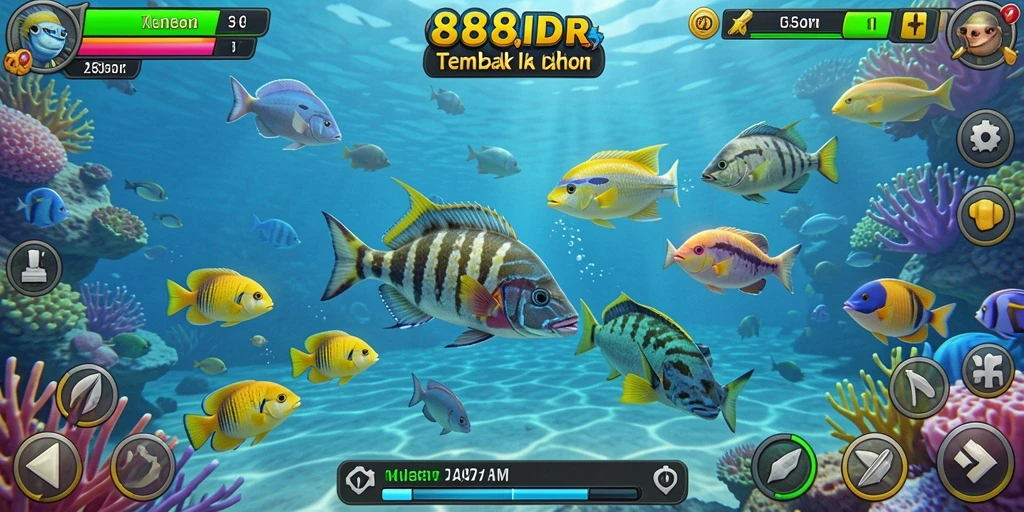 Screenshot gameplay Tembak Ikan yang menampilkan aksi menembak ikan.