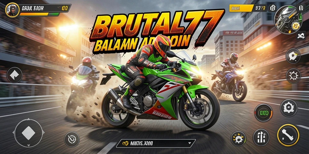 Gameplay BRUTAL77 yang penuh aksi dan ketegangan balapan motor.