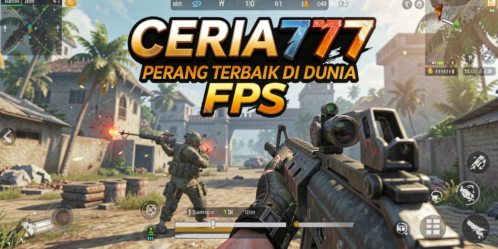 Screenshot menunjukkan aksi tembak-menembak mendebarkan dalam CERIA777.