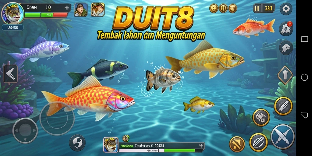 Screenshot gameplay <strong>DUIT8</strong> menampilkan aksi menembak ikan yang seru.
