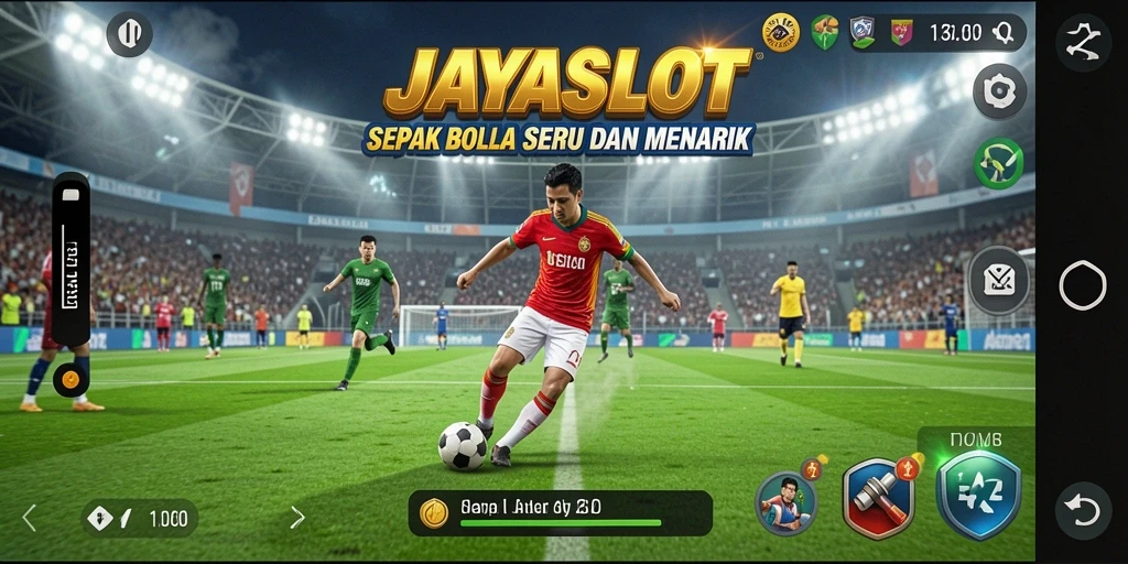 Tangkapan layar utama JAYASLOT menampilkan aksi sepak bola yang mendebarkan.
