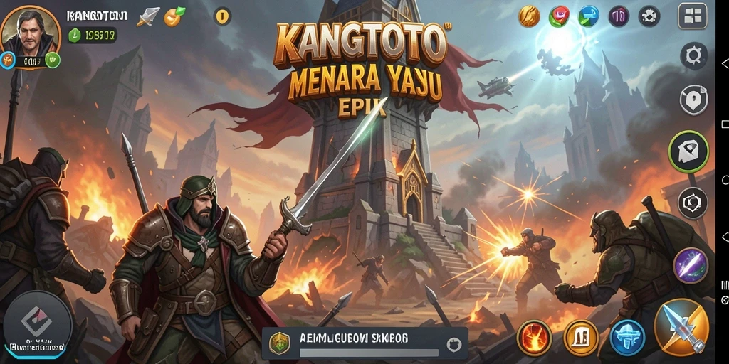 Tangkapan layar menampilkan pertempuran seru di KANGTOTO dengan menara yang berdiri kokoh.