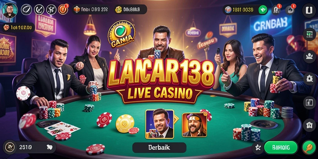 Screenshot gameplay LANCAR138 menampilkan dealer dan meja permainan Live Casino yang interaktif.
