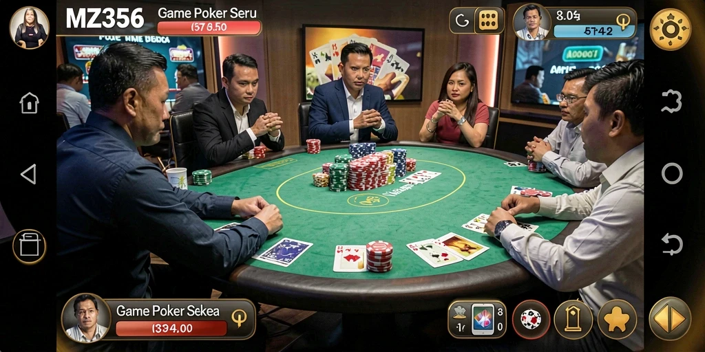 Tampilan utama gameplay MZ356 dengan aksi Poker yang mendebarkan.