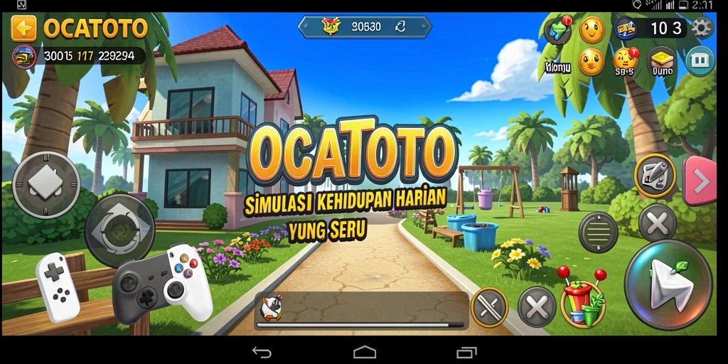 Screenshot gameplay OCATOTO menampilkan kehidupan virtual yang ceria.