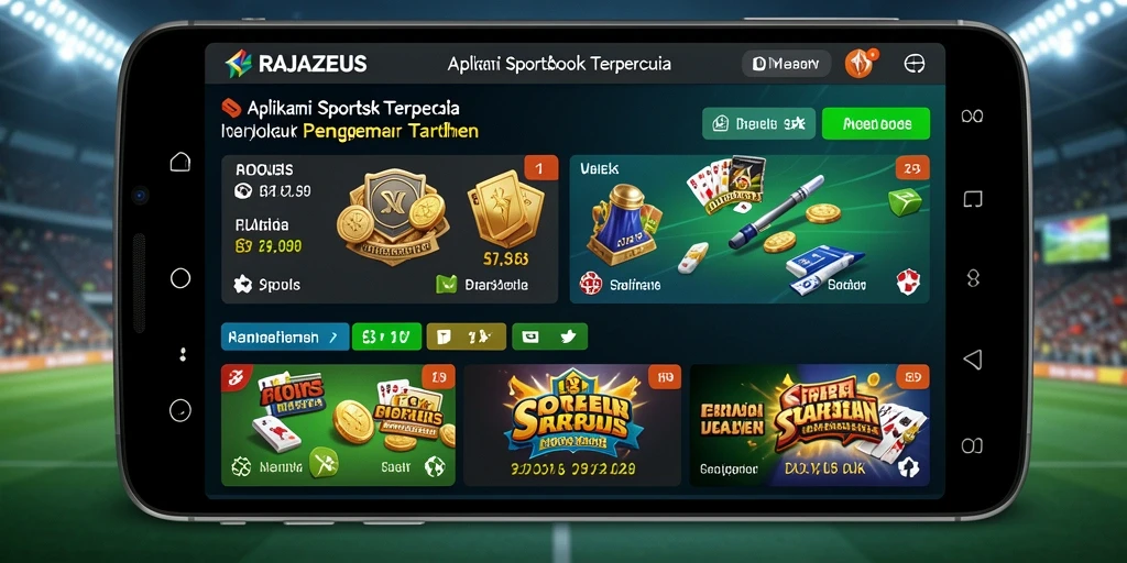 Tampilan gameplay menarik dan informatif dari aplikasi RAJAZEUS.